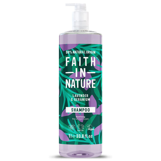 Natural Shampoo - Vegan & Cruelty-Free Lavender & Geranium | 33.8 fl oz Family Size