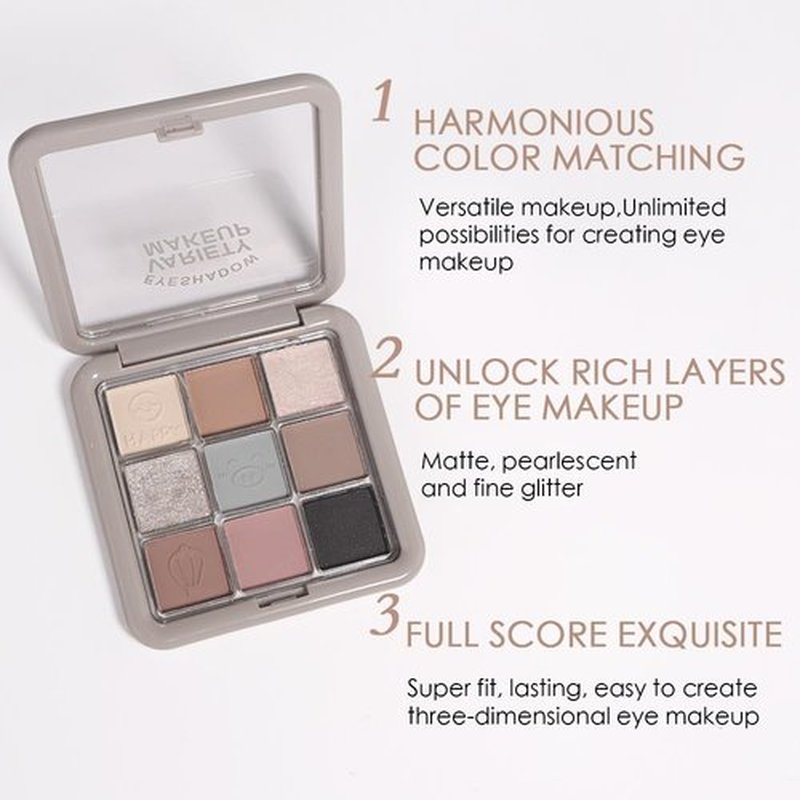 JUAAZIN Light Brown Eyeshadow Palette Natural Matte Shimmer Glitter 9 Colors, Gray blue Light pink Light Brown Eyeshadow Palette, Velvety Matte Finish Long Lasting Waterproof Professional Makeup 03#