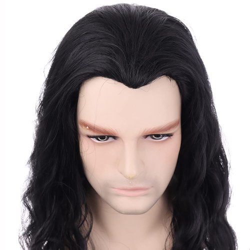 PATTNIUM Black Male Wig Long Wavy Black Wig for Men Shoulder length Mens Wig Heat Resistant Synthetic Unisex Cosplay Party Costume Daily Wear Wig (Black)