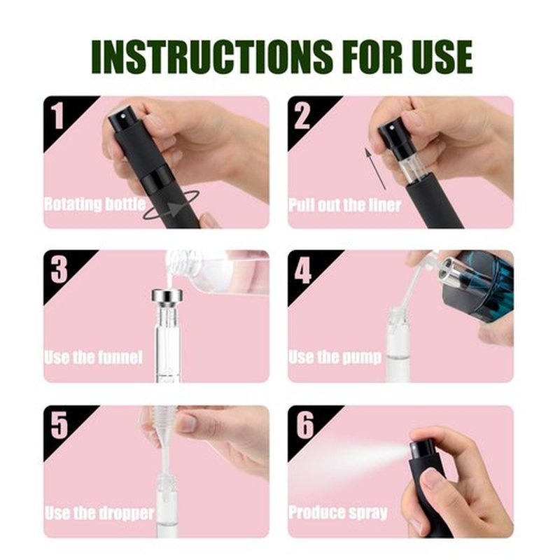 IRON BILL 7 PCS/8ml Portable Mini Perfume Atomizer Bottles, Empty Refillable Spray Bottle with 3 Types of Refill Tools, Pocket Travel Perfume Sample Bottles