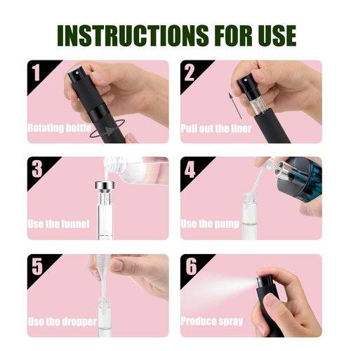 IRON BILL 8ML Mini Atomizer Perfume Travel (Matte Black&Silver&Pink) Refillable Bottle Portable Spray Bottle for Cologne and Perfume (3pcs)