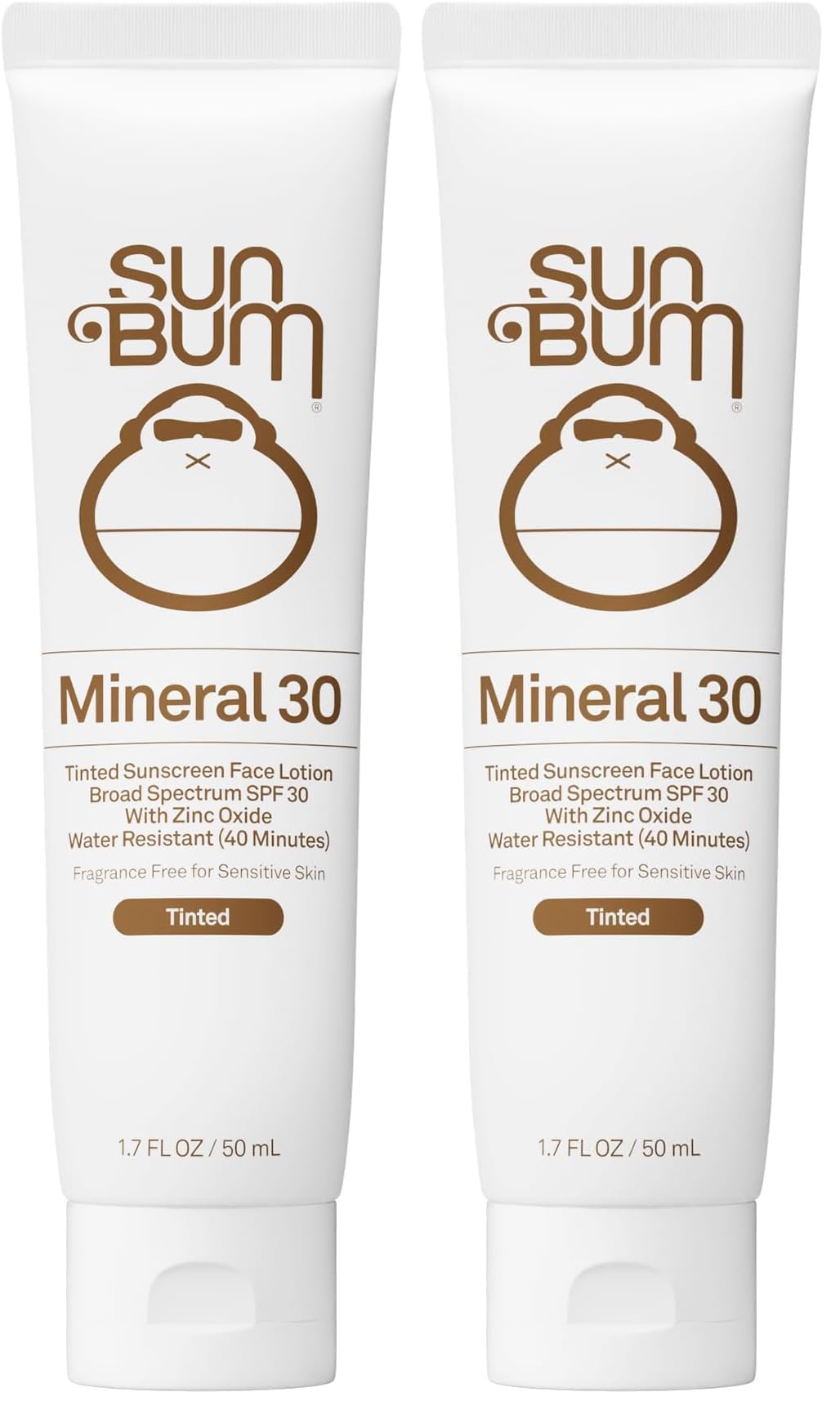 Sun Bum Mineral SPF 30 Tinted Face Sunscreen-Matte Primer-Broad Spectrum Moisturizing Sunscreen with Vitamin E-Hawaii 104 Act Compliant (Without Octinoxate&Oxybenzone)-Travel Size 1.7 oz,(Pack of 2)