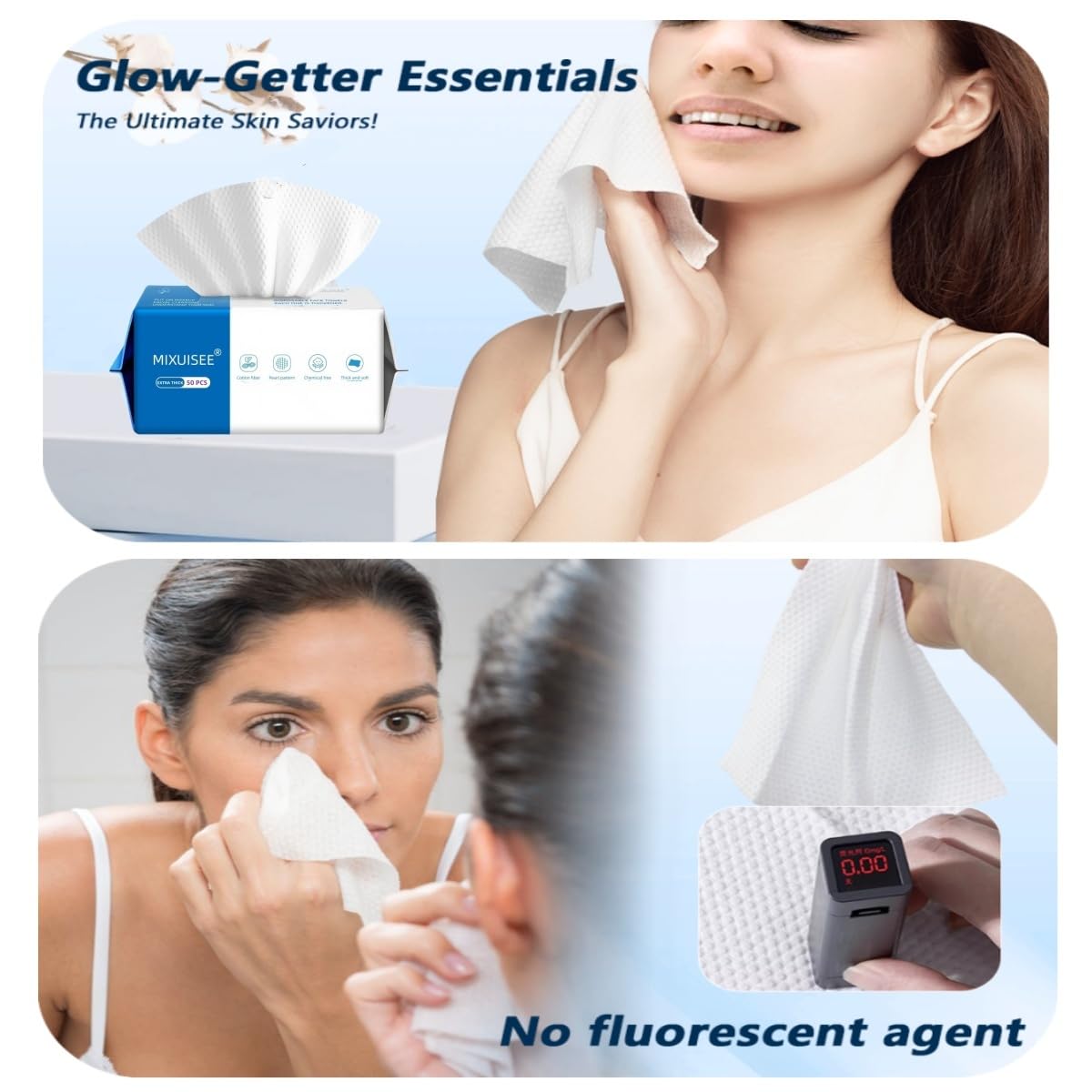 MIXUISEE-thick and soft Face Towels.Disposable face towel.100% Cotton facial cloths.Super thick 150%. Suitable for makeup removal and cleansing.and applicable to sensitive skin(Extra thick 150 pieces)