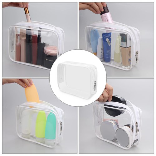 Wedama TSA Approved Toiletry Bag, Cosmetic Bags 2 Pack with Zipper Carry on Airline Airport Travel Accessories, PVC Makeup Bags for Travel, Quart Size Travel Bags for Men and Women-White
