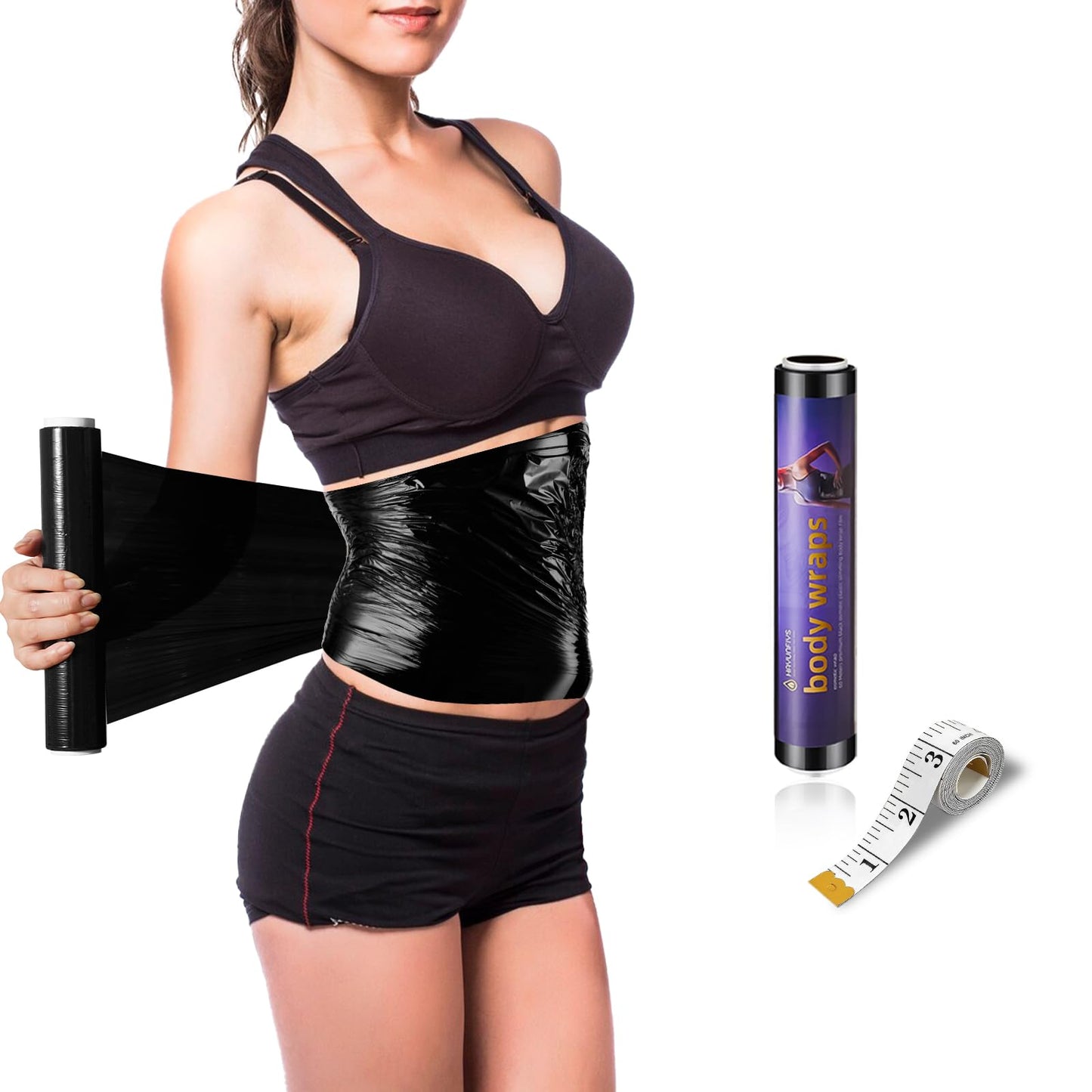 Hayunfiys 60 Meters Black Osmotic Plastic Body Wrap,Workout & Sweat Enhancer Stomach Film Body Applicator Power Wrap,DIY Sauna Wrap(1 Rolls)