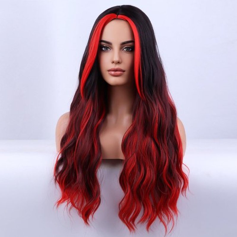 BERON Black Red Wig Long Wavy Wigs Black Red Wigs for Women Long Curly Black Red Wigs for Halloween Party