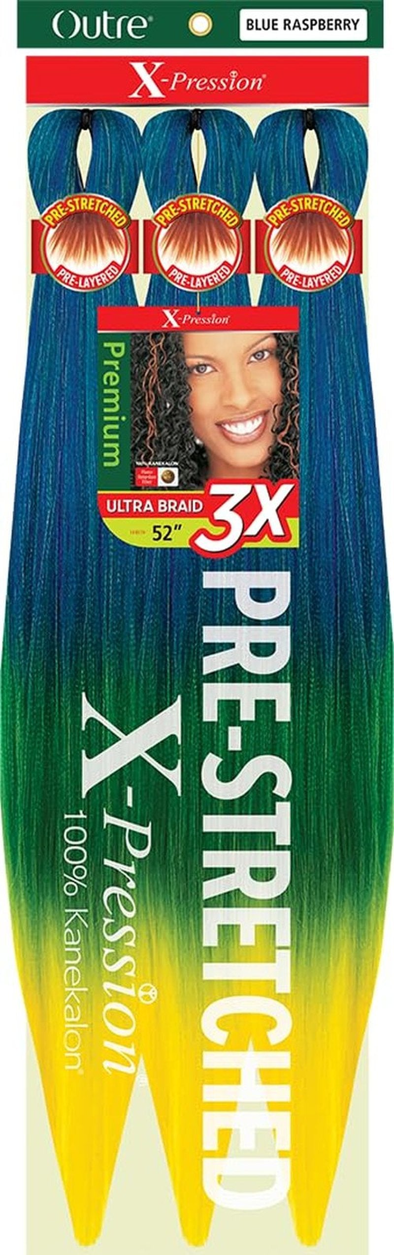 [3 PACK DEAL] Outre X-Pression Braid-Pre Stretched Braid 52" 3X 3 Packs (BLUE RASPBERRY)