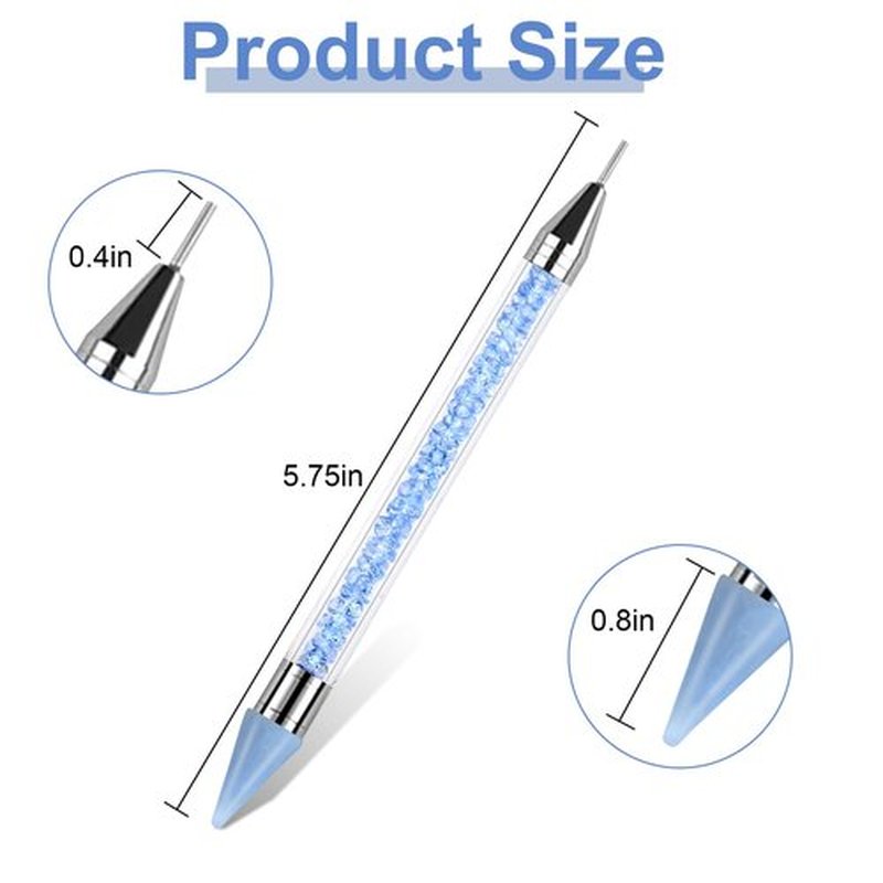 Jutqut Rhinestone Applicator Tool - Acrylic Handle Dual-Ended Wax Pen DIY Nail Art Tool with 2 Extra Wax Tips (Blue)