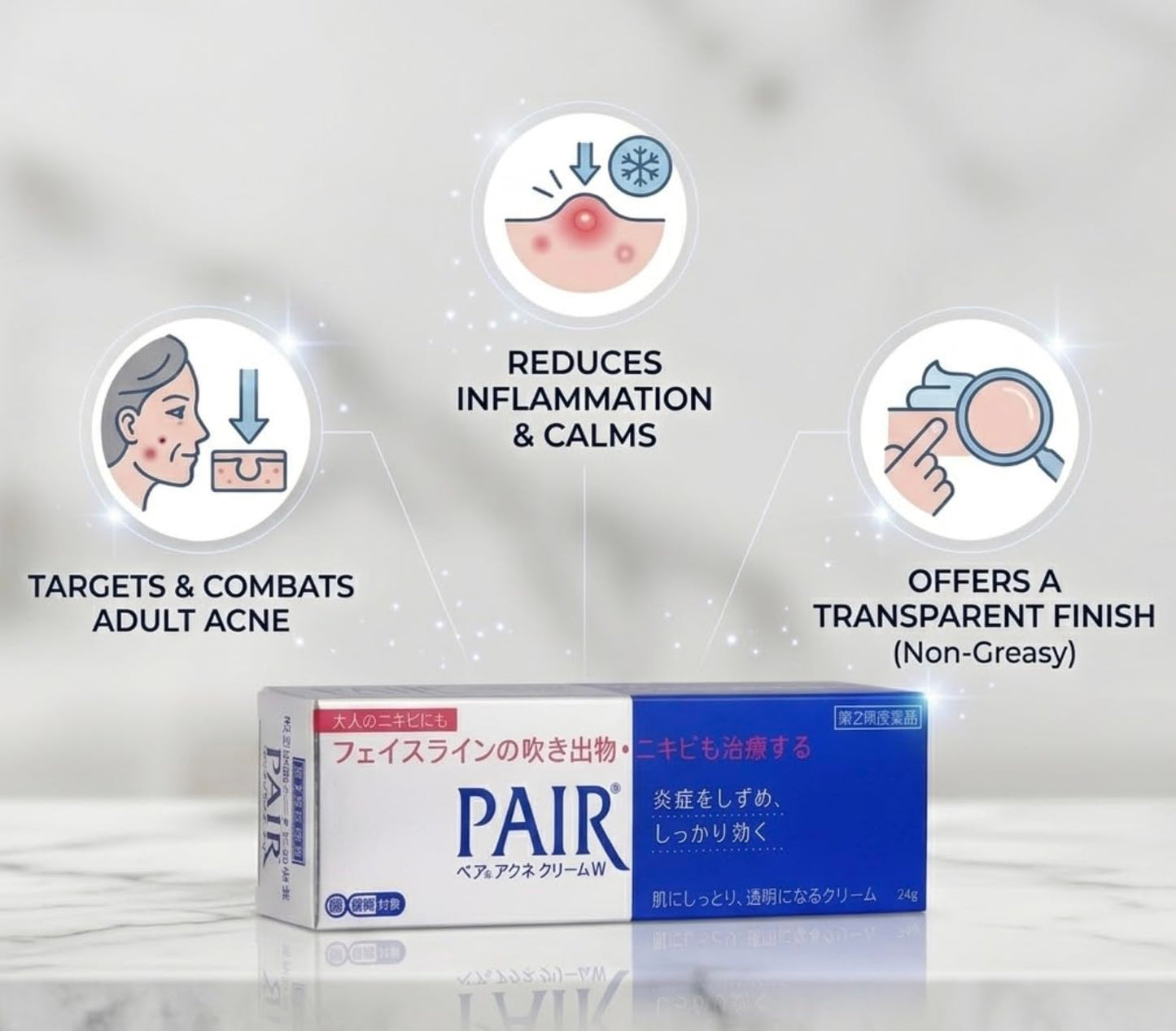 Lion Pair Acne Cream Lightweight Japanese Formula for Clearer-Looking Skin Helps Reduce Blemishes and Breakouts (24g)