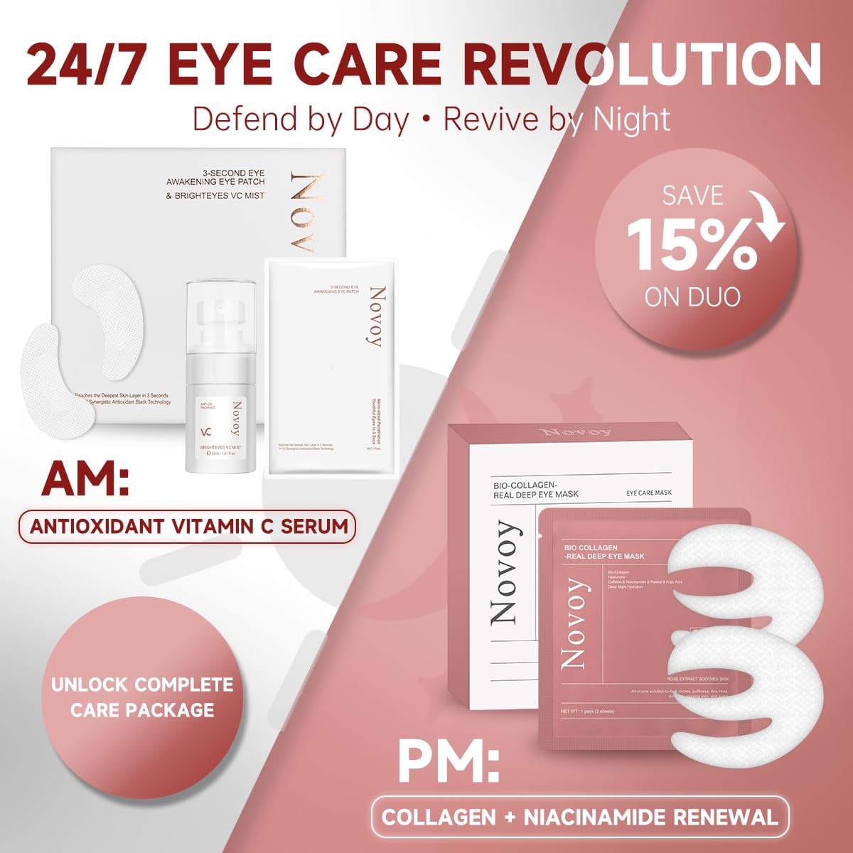 Novoy 7 Pairs Bio-Collagen Real Deep Eye Patches - 6-in-1 Retinol Overnight Eye Patches for Dark Circles, Puffiness & Wrinkles | 2% Caffeine+Hyaluronic+Niacinamide, Korean Popular Eye Mask - Lavender