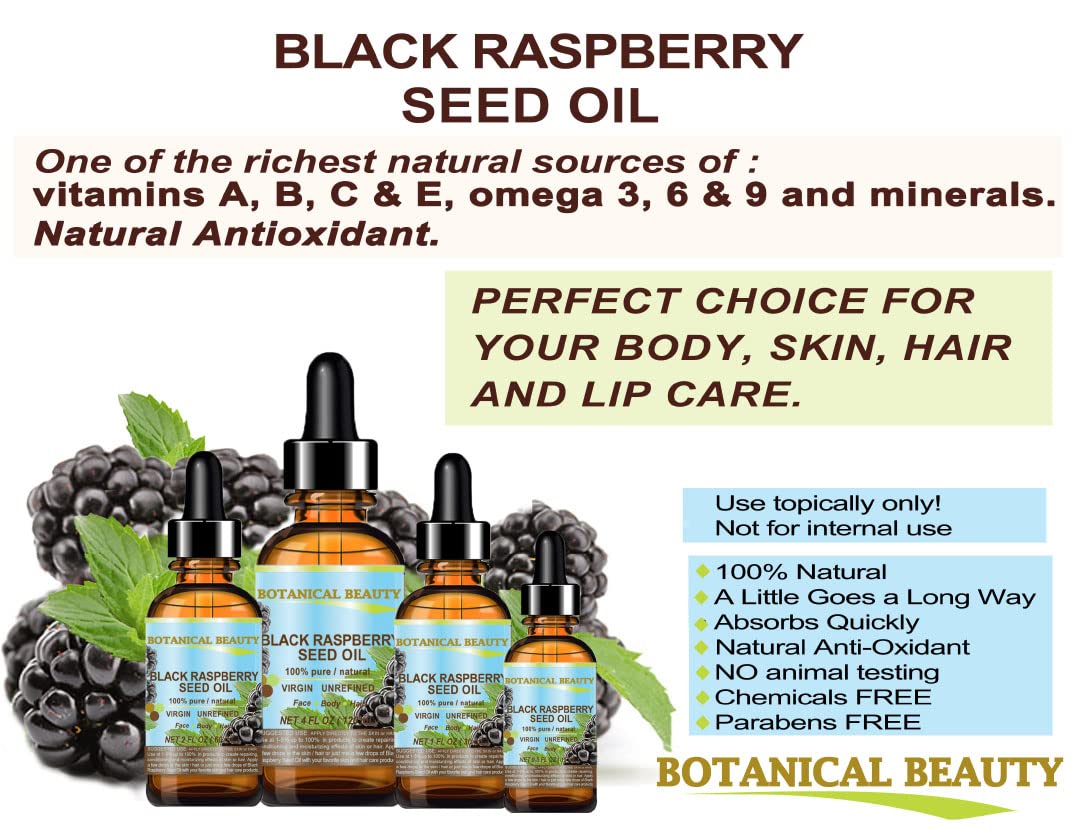 Botanical Beauty BLACK RASPBERRY SEED OIL 100% Pure Natural Undiluted Virgin Unrefined Cold Pressed Carrier Oil for Face, Skin, Hair, Lip, Nails (0.5 Fl Oz 15 ml)