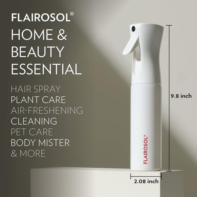 FLAIROSOL - The Original, Spray Bottle for Hair, Continuous Ultra Fine Water Mister Spray Bottle for Hairstyling, Barbers, Salons, Cleaning, Plants, 10.1oz/300ml (White Bottle-Coral Print)