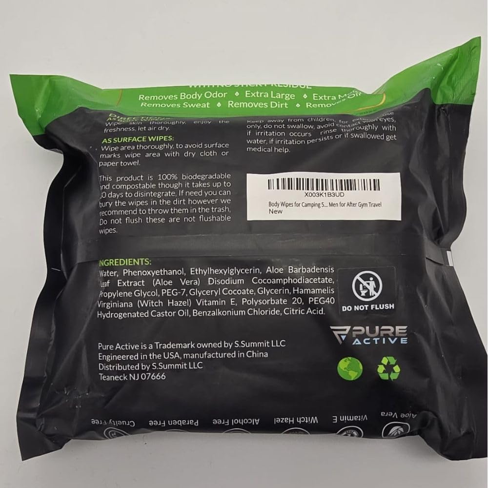 Body Wipes for Camping 50 XXL Camping Wipes 12''x 12'', Shower Body Wipes for Camping, Body and Face Wipes, Biodegradable Personal Hygiene Body Cleansing Wipes for Women Men Kids Elderly Travel