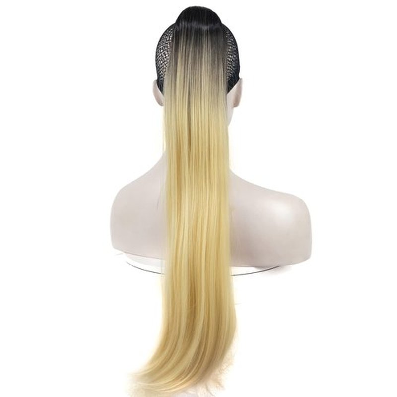 Lydell 24" Long Straight Styled Clip In Claw Ponytail Hairpiece Synthetic Hair Extension with a jaw/claw clip Blonde with Dark Root