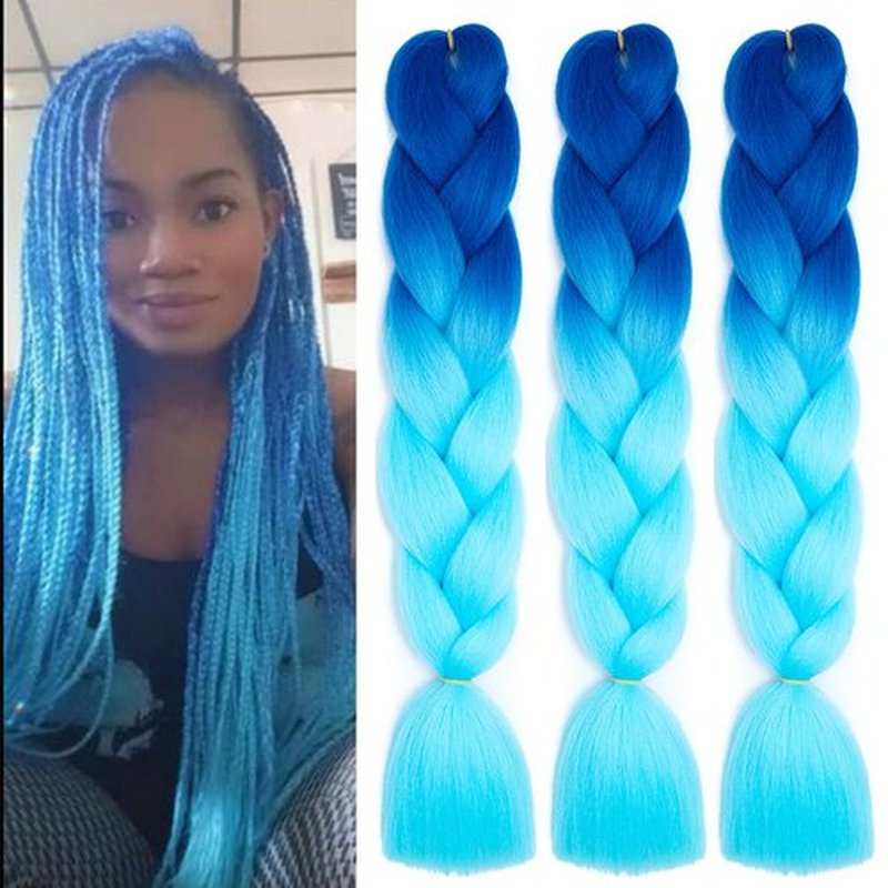 SHUOHAN 6 Packs Ombre Jumbo Braiding Hair Extensions 24 Inch High Temperature Synthetic Fiber Hair Extensions for Box Braids Braiding Hair (Blue to Sky Blue)