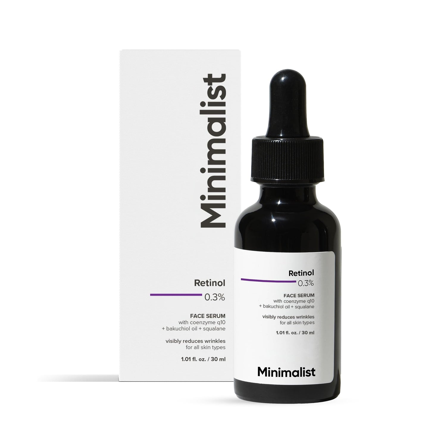 Minimalist Retinol 0.3% Face Serum With Squalane & Bakuchiol for Anti Aging | Reduce Fine Lines & Wrinkles | For Women & Men | 1 Fl Oz / 30 ml