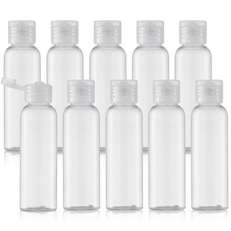 Tekson Travel Bottles Empty 2oz (10 PCS), Plastic Travel Size Cosmetic Container, TSA Amber Squeeze Bottle for Shampoo, Conditioner (Flip Cap)