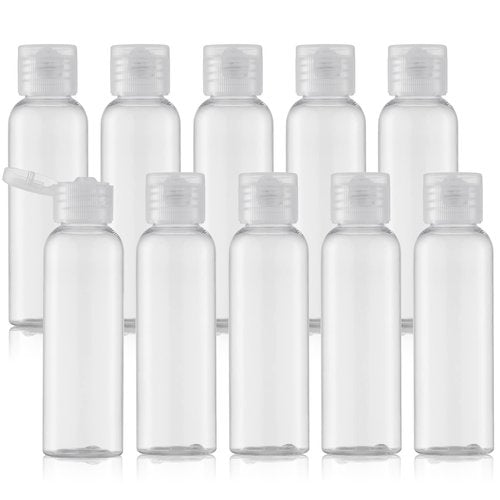 Tekson Travel Bottles Empty 2oz (10 PCS), Plastic Travel Size Cosmetic Container, TSA Amber Squeeze Bottle for Shampoo, Conditioner (Flip Cap)