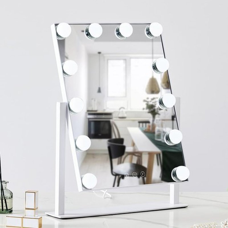 HIEEY Hollywood Vanity Mirror with 12 Dimmable Bulbs Lights, Three Color Lighting Modes, and 5X Magnification, Smart Touch Control, 360°Rotation (White,Gift Box)