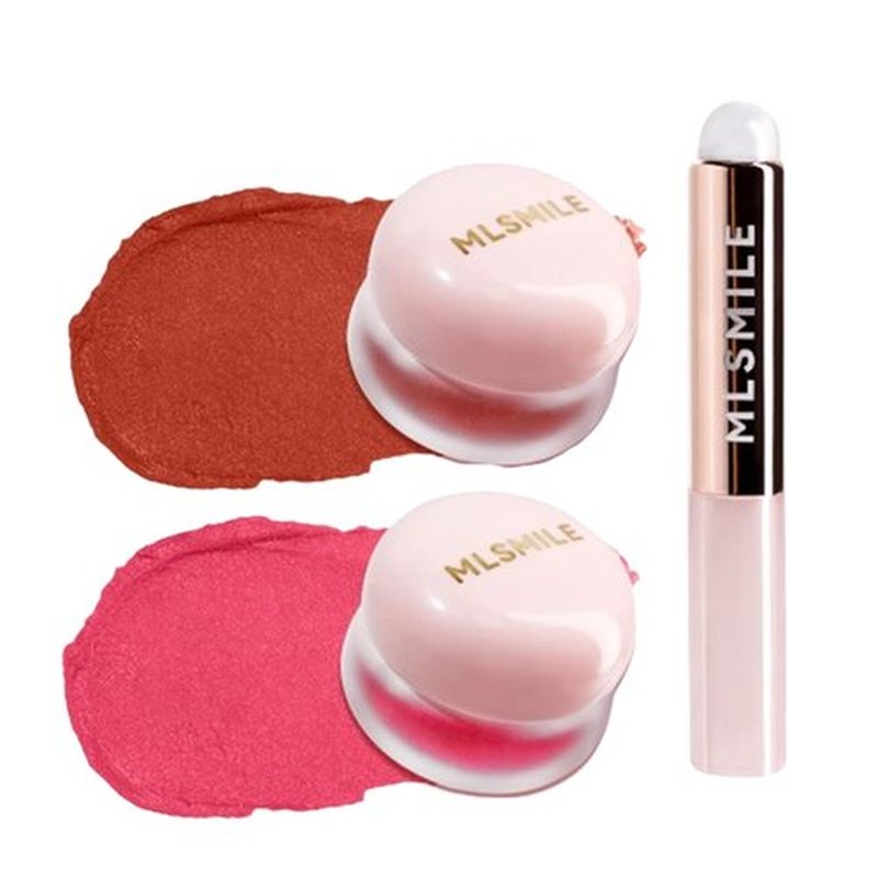 Lip Pudding Pot, Lip & Cheek Blurry Pudding Pot, Blurring Makeup Blush, Buildable Lightweight, Multi-Use Soft Matte Velvet Finish,With A Lip Pudding Pot Brush (01 meet+05 cupid)