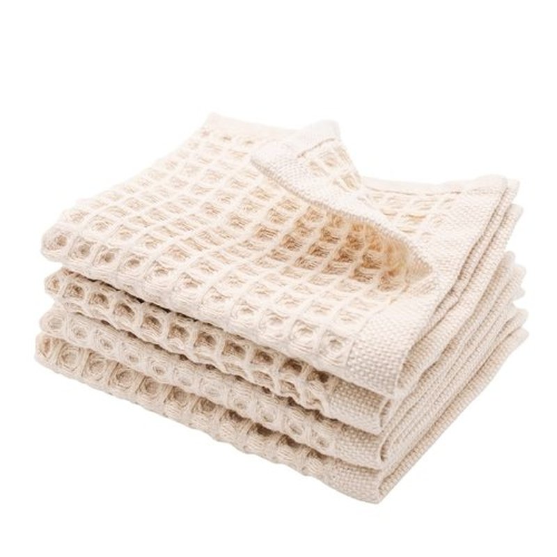 sea me at home Waffle Washcloth Set, 100% Cotton (Beige, 4 Pcs Washcloth 13x13 inches)