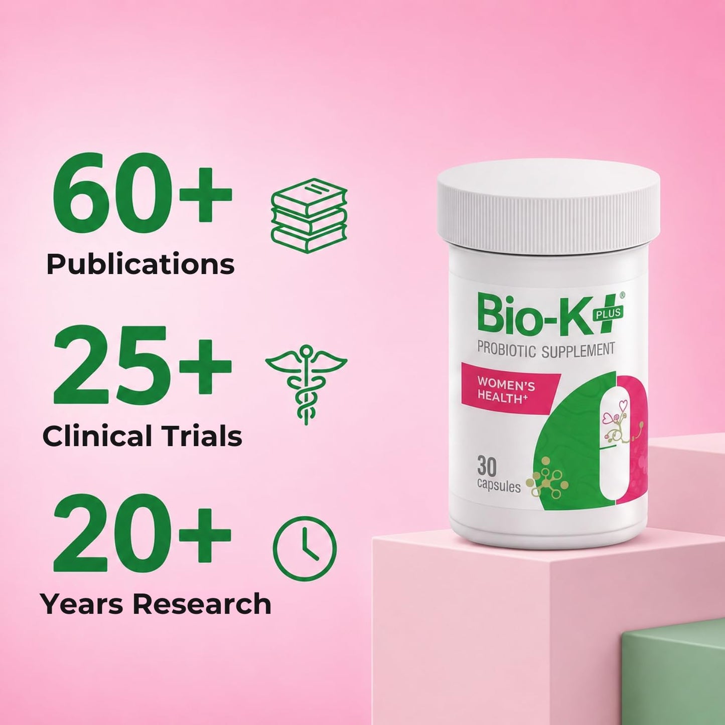 Bio-K+ Probiotic for Women support for Vaginal & Urinary Tract Health, Probiotic Supplement with 2 Billion CFU 2 Strains, Vegan, Shelf-Stable – 30 Capsules