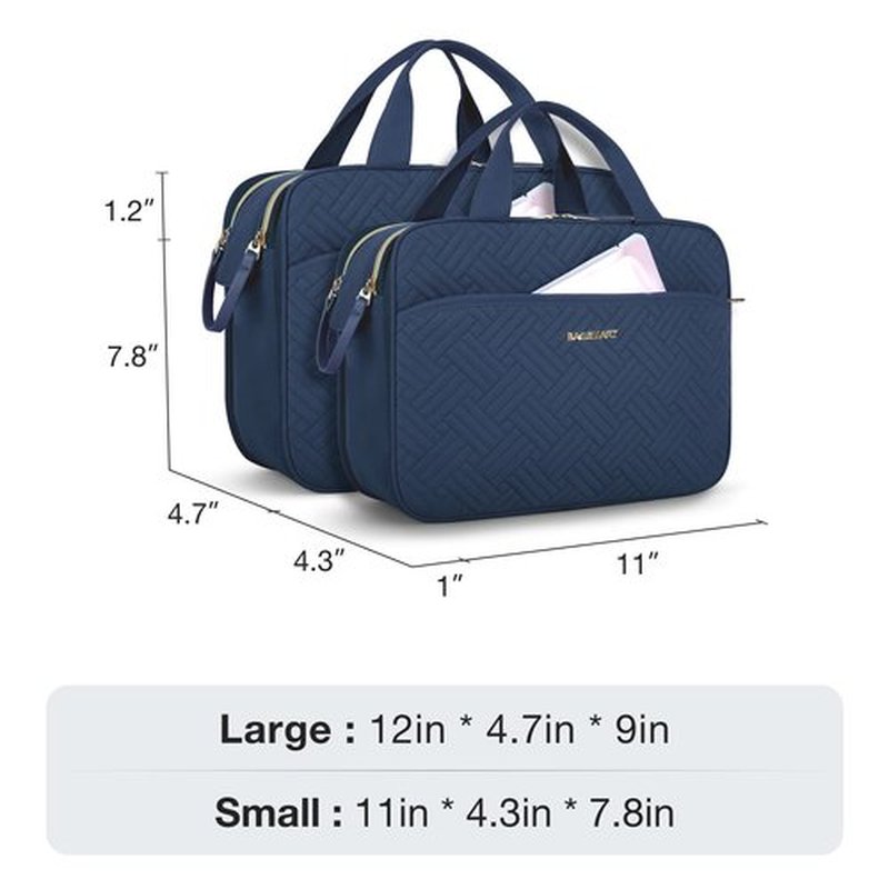 BAGSMART Large Toiletry Bag, Travel Makeup Organizer Water-resistant Makeup Cosmetic Bag Travel Bag for Accessories, Shampoo, Full Sized Container, Toiletries (Navy Blue, Large)