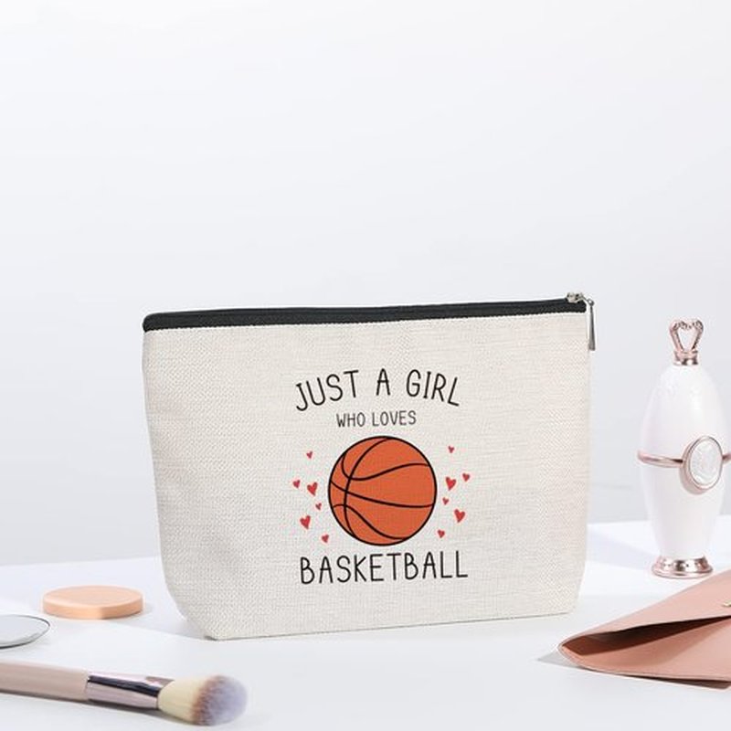 Basketball Gifts, Basketball Gifts for Girls, Basketball Stuff, Gift for Bestie Sister Daughter Girls Sister Friend Women, basketball Decor, Travel Toiletry Makeup Zipper Pouch Just a Girl Who Loves