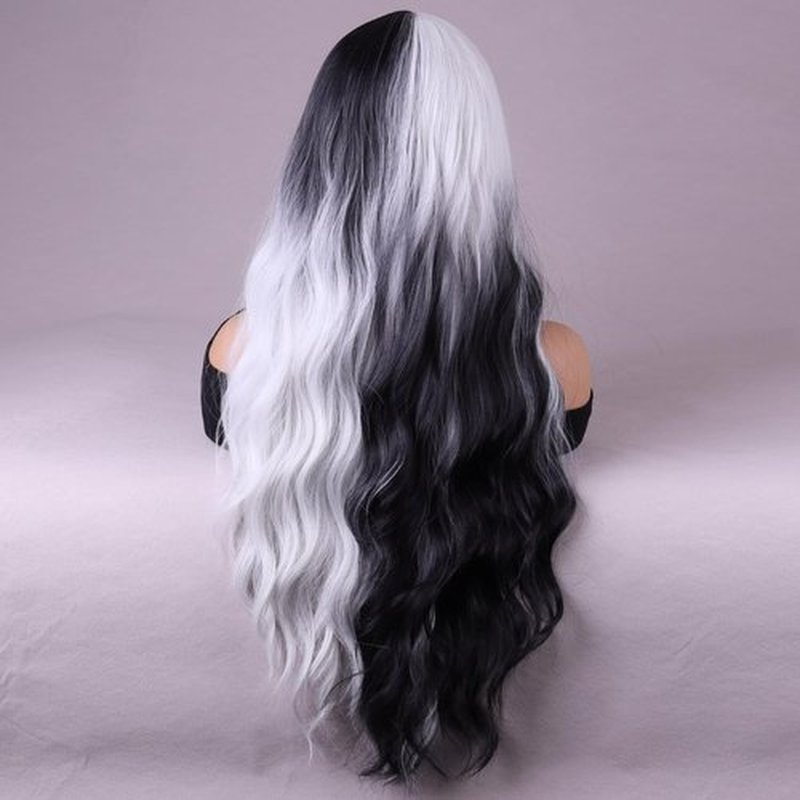 BERON Black White Wig Long Wavy Wigs Black White Wigs for Women Long Curly Black White Wig for Party Halloween