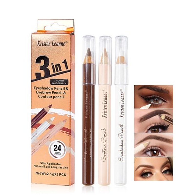 Eyebrow Pencil Eyebrow Lift Highlighting Pencil, Contour Pencil Set Highlighter Stick, Eyeliner, -3 Eye Makeup Pencil Set, Fill & Define Eyebrows, For Women (02# Dark Brown)