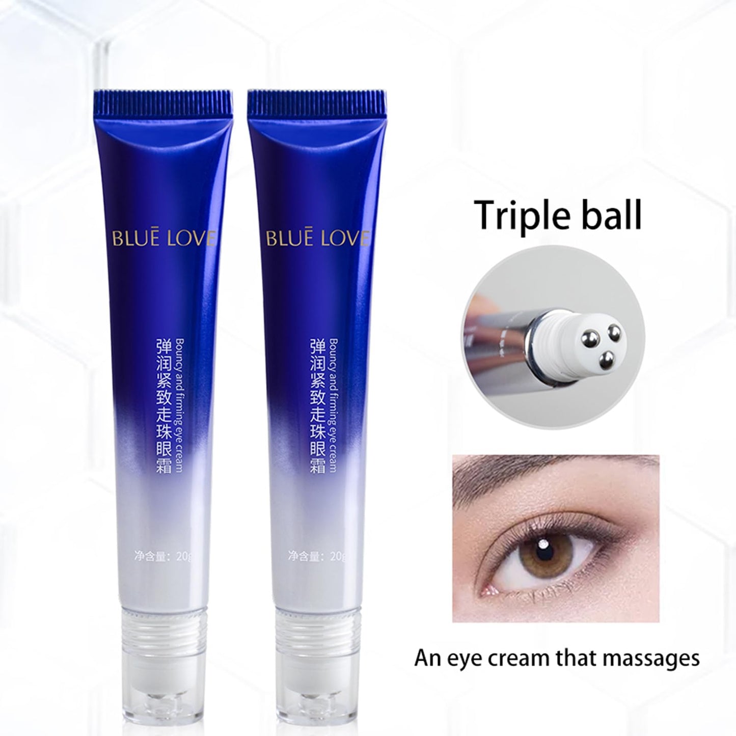 BLUE LOVE Roll-On Eye Cream for Dark Circles & Puffiness – Anti-Aging Under Eye Treatment, Hydrating & Fast-Absorbing, Reduces Wrinkles & Bags, Men & Women