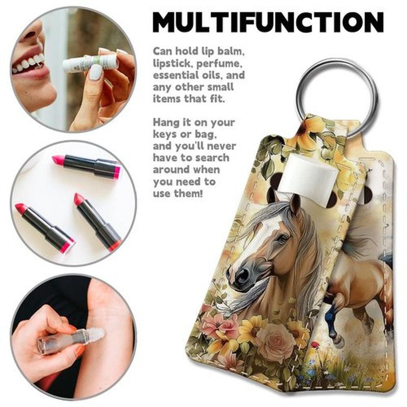 OLYCRAFT 2pcs Lipstick Holder Keychain Horse Pattern Lip Balm Holders Elastic Diving Fabric Lipstick Keychains Portable Lipstick Holder Bags Lipstick Sleeve Key Ring Holder for Lipstick Chapstick