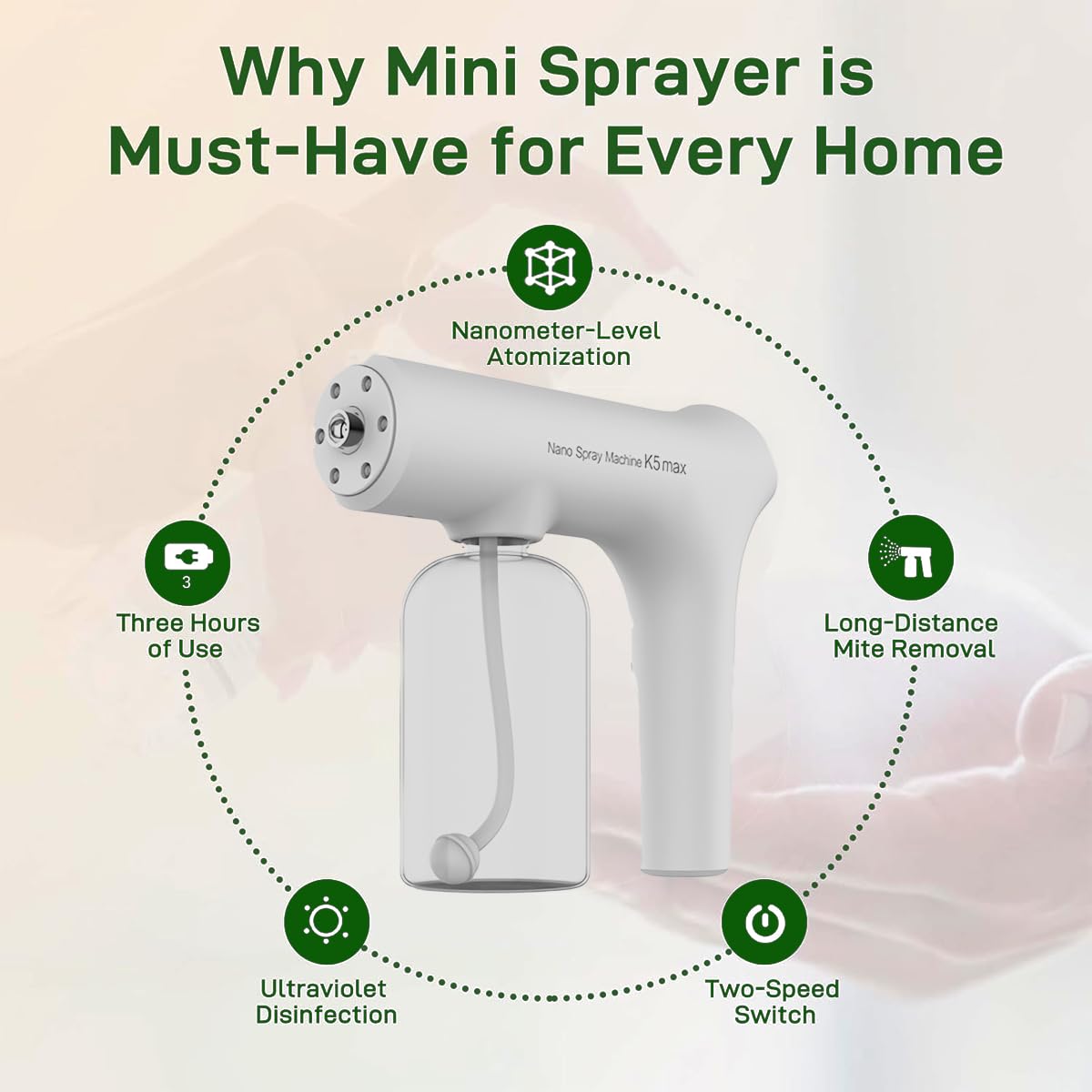 Atomizer Sprayer Electrostatic ULV Atomizer Nano Mister with Blue Light Wireless Nano Sprayer Gun Fogger Machine for Indoor and Outdoor