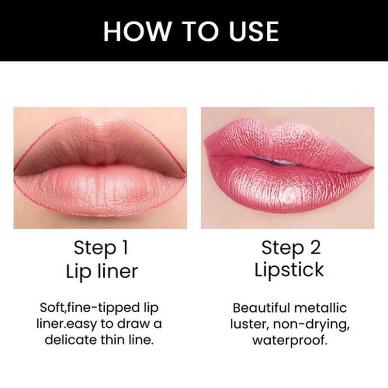 2 in 1 Natural Pink Matte Lip Liner & Lipstick Combination, DNM Metallic Dual Ended Lipstick, Lip Liner, Lip Gloss, 24 Hour all Day Long-Lasting Waterproof Lipliners Pen for Women Lip Makeup Gift 20#