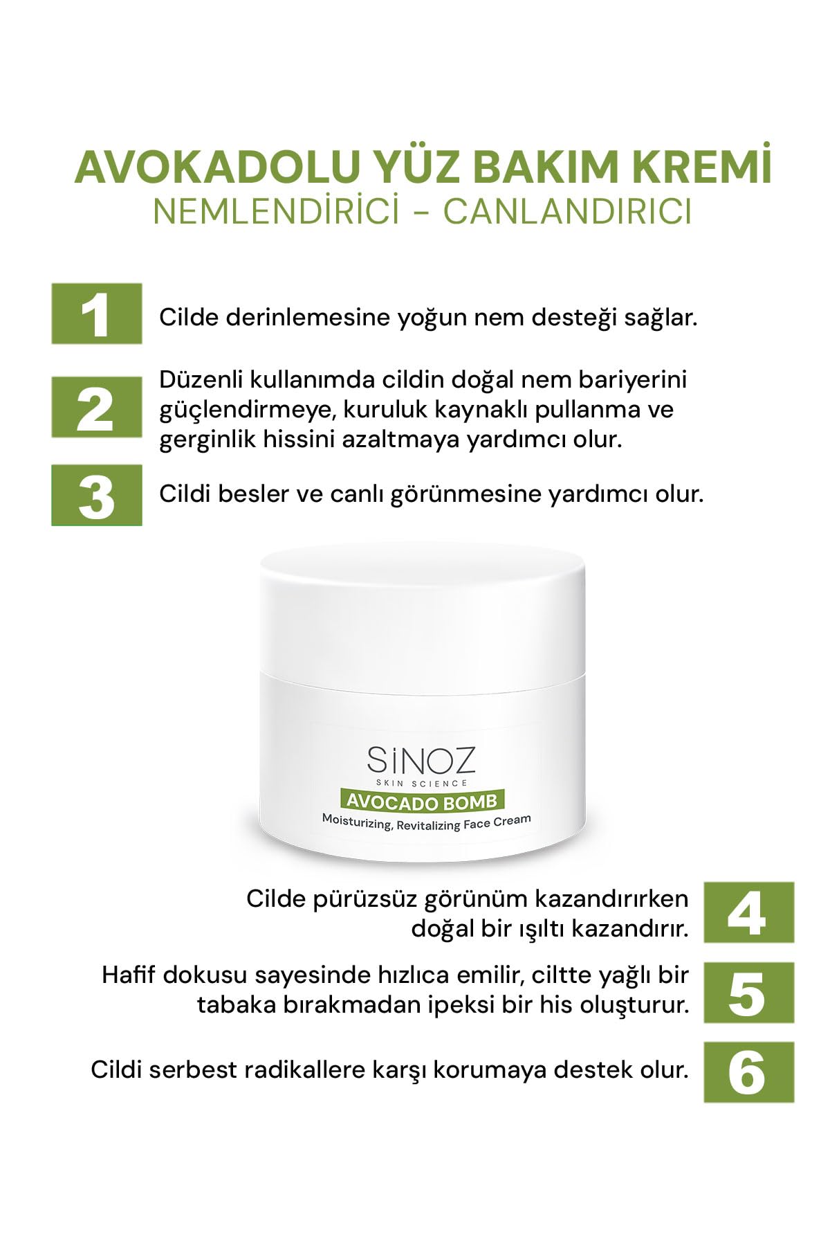 sinoz Avocado Bomb Revitalizing Moisturising Face Care Cream 50 Ml
