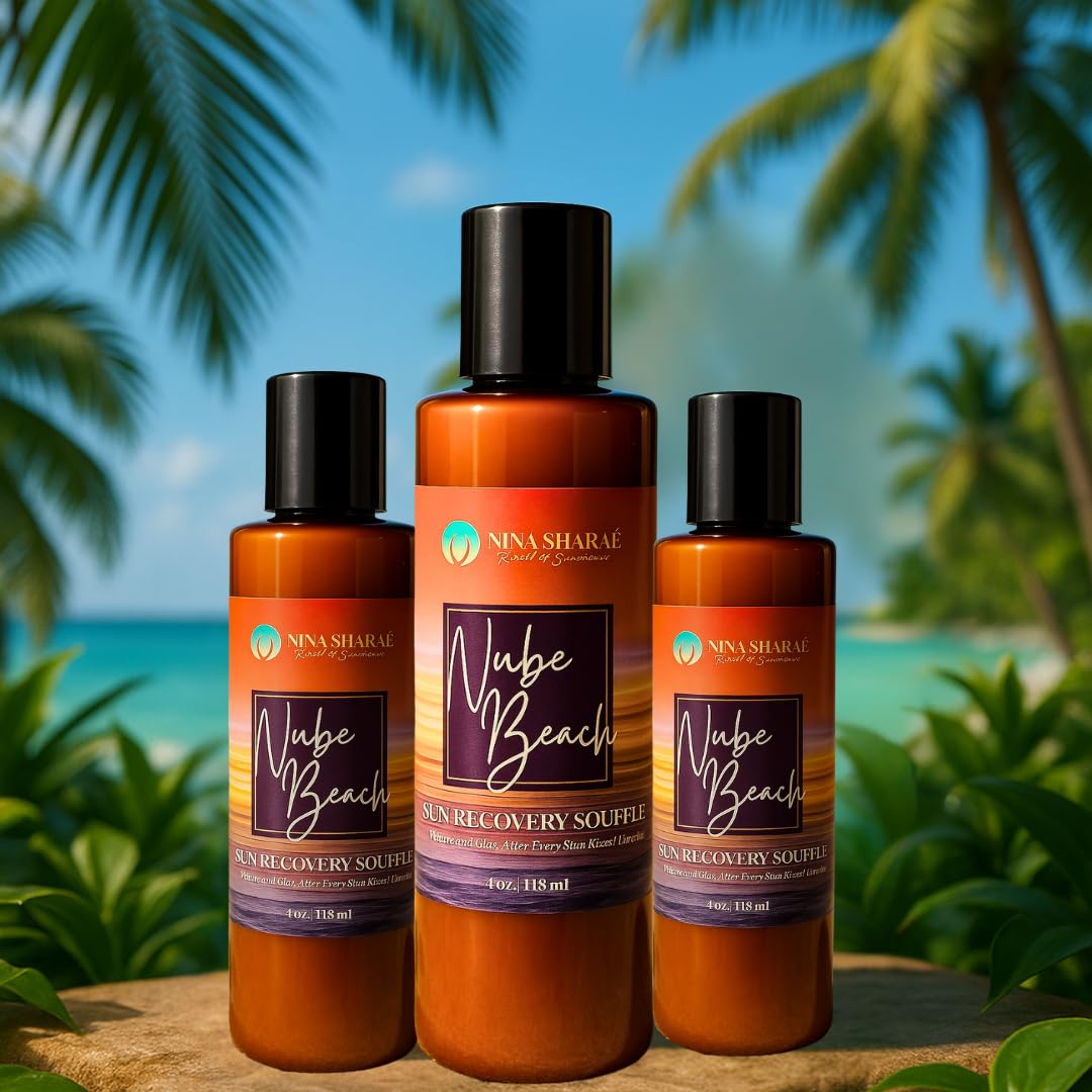 Nina Sharae Swimwear Nube Beach Sun Recovery Soufflé – After Sun Body Moisturizer with Aloe, Vitamin E & Coconut Oil – Soothing Hydration for Sun-Damaged Skin – Lightweight, Non-Greasy, 4 oz