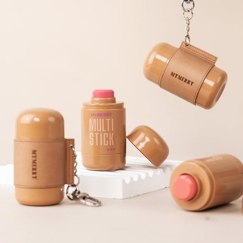 Blush Stick For Cheeks Lips Eyes W/Leather Keychain,Cream Blush Stick,Monochromatic Multi Stick,Pocket Portable For Travel,Dewy Finish,Buildable & Blendable Color | 01# Tender-Soft Peach,0.2 Fl.Oz