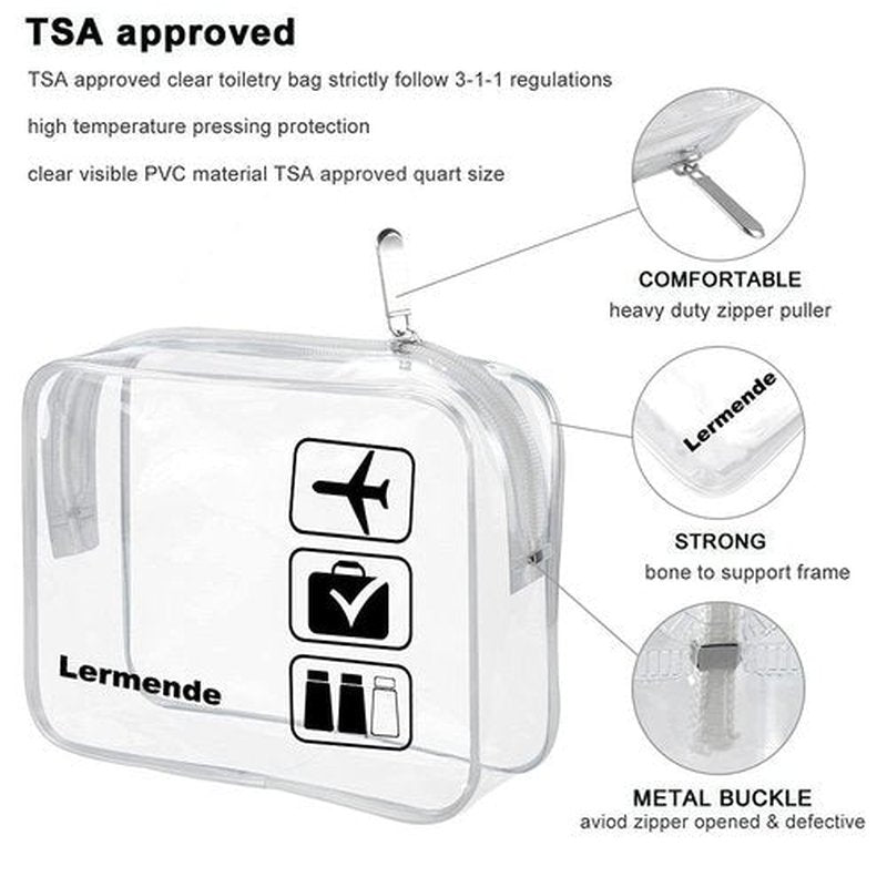 Lermende Clear Travel Pouch, Clear Travel Makeup Bag, TSA Approved Travel Liquid Bag for Women Men, Carry On Airport Airline Compliant Bag Quart Sized 3-1-1 Pouch (Black Clear)