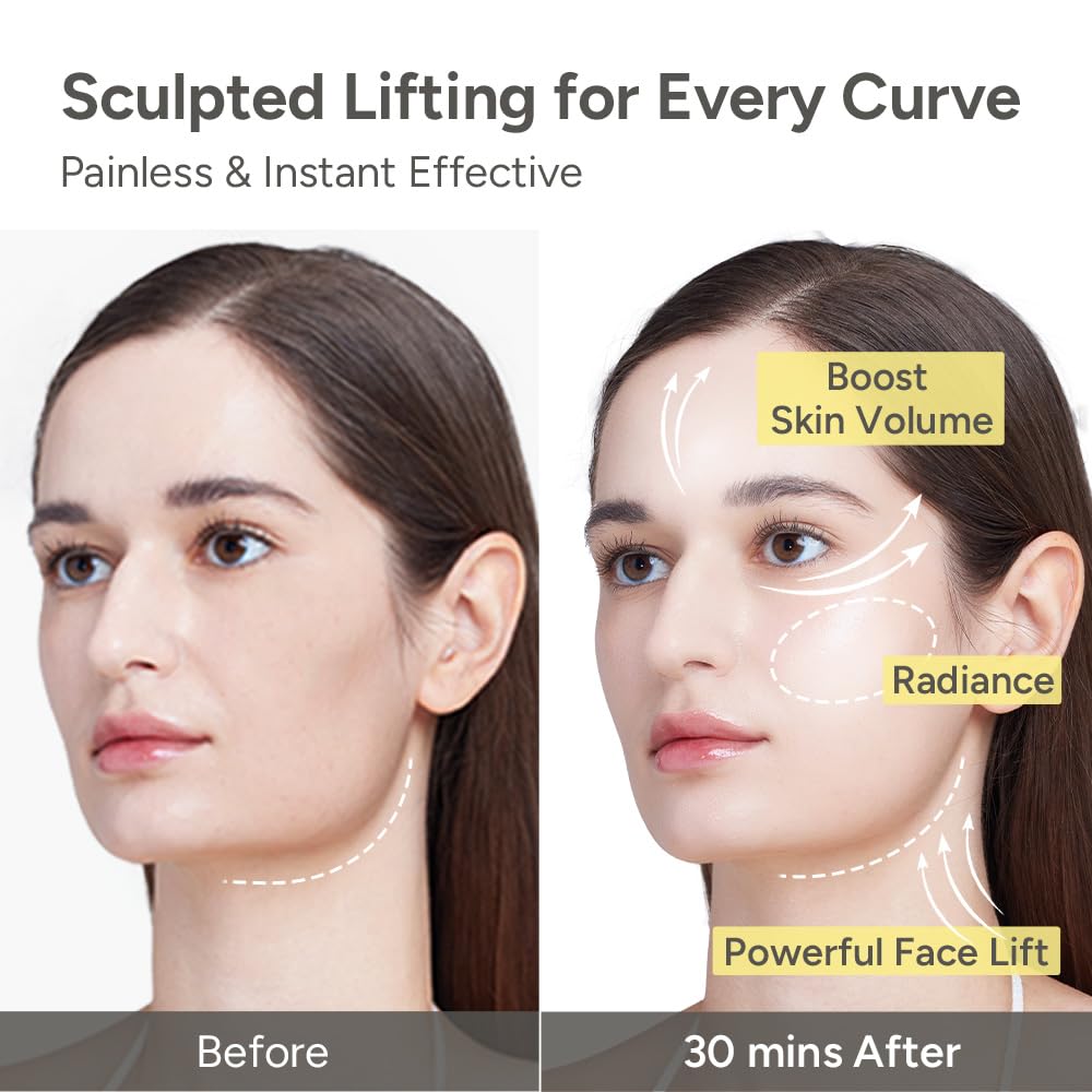 SUNGBOON EDITOR Deep Collagen Retinol V-Line Lift Up Mask, Full Face & Neck Lifting Sheet Mask with Volufiline, Firm-Looking, Tightening & Jawline Contouring, Korean Skincare, 4 Count