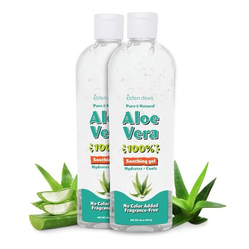 Eden Dews Organic Aloe Vera Gel 100% Pure & Natural Gel, Moisturizing, Face Skin & Hair Care, Sun Burn Relief, Hydrating & Soothing for Dry Skin Acne Razor Bumps, Made in USA, Unscented, 16 oz, 2-Pack