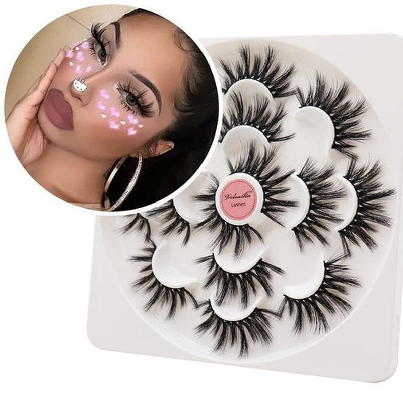 Veleasha Lashes Faux Mink Lashes Eyelashes Dramatic Look Spiky False Eyelashes Handmade Volume Fake Lashes Long Eye Lashes 7 Pairs Luxurious Fluffy Fake Eyelashes Pack (45A)