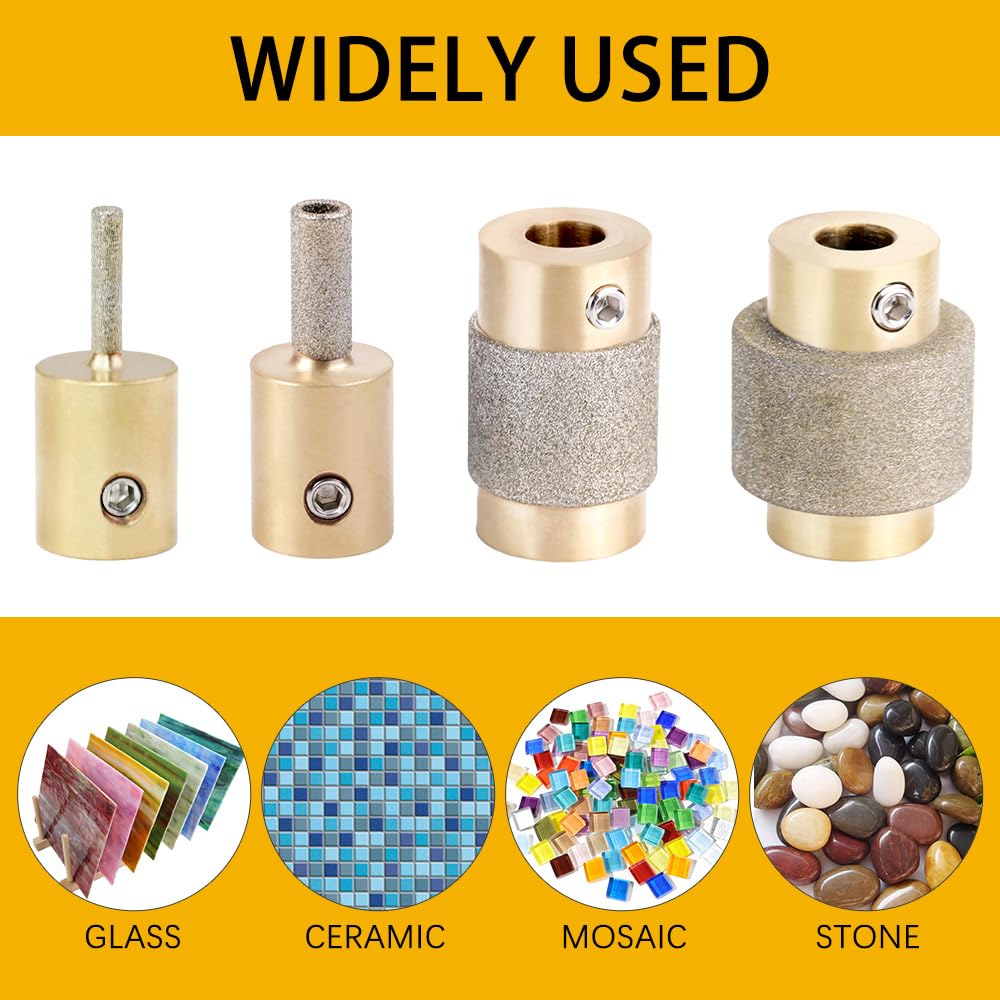 Buenoarte Combination Set 1 3/4 1/4 1/8 Inch Diamond Grinder Bit Head Tools Brass Core Stained Glass Grinder Bits & Diamond Grinder Bit Head Tools, Tools and Supplies for Stained Glass (4)