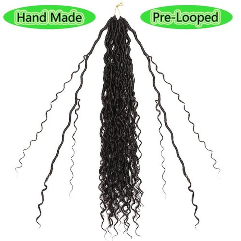 BALINGHAIR Goddess Locs Crochet Hair Black Brown 22 Inch 3 Packs Bohemian Faux Locs Crochet Hair With Curly Ends Pre Looped Hair Extensions 16 Roots/Pack(4#)