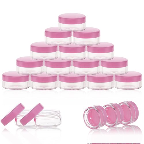 ZEJIA 10 Gram Sample Containers, 20 Count Cosmetic Containers with Lids, Refillable Empty Sample Jars, Small Plastic Containers with Lids (Pink)
