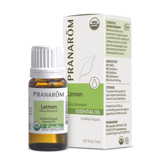 Pranarom USDA Certified Organic Lemon Essential Oil (15ml), 100% Pure Undiluted Therapeutic Grade from Argentina for Aromatherapy, Diffuser, DIY, Cleaning, Fresh Lemon Scent