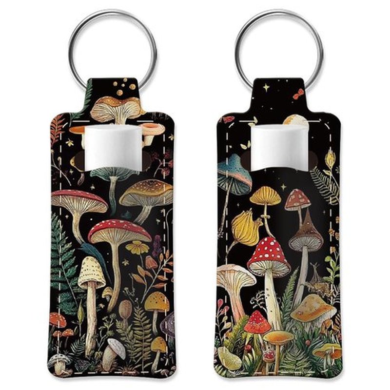 OLYCRAFT 2pcs Lipstick Holder Keychain Mushroom Lip Balm Holders Elastic Diving Fabric Lipstick Keychains Portable Lipstick Holder Bags Lipstick Sleeve Key Ring Holder for Lipstick Chapstick