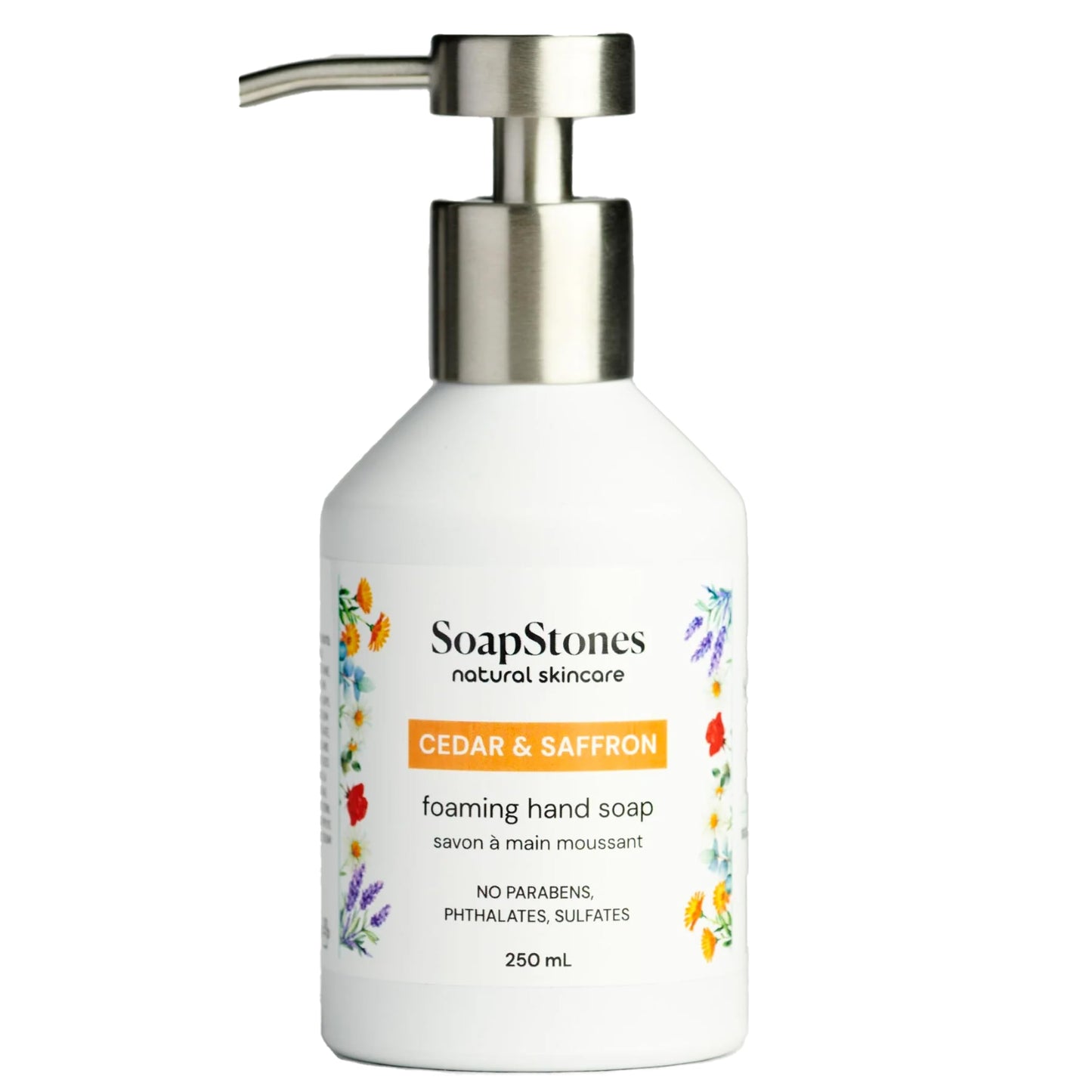 Soapstones Natural Skincare Foaming Hand Soap - 250 mL - Moisturizing, Soft and Hydrating Formula (Cedar & Saffron)