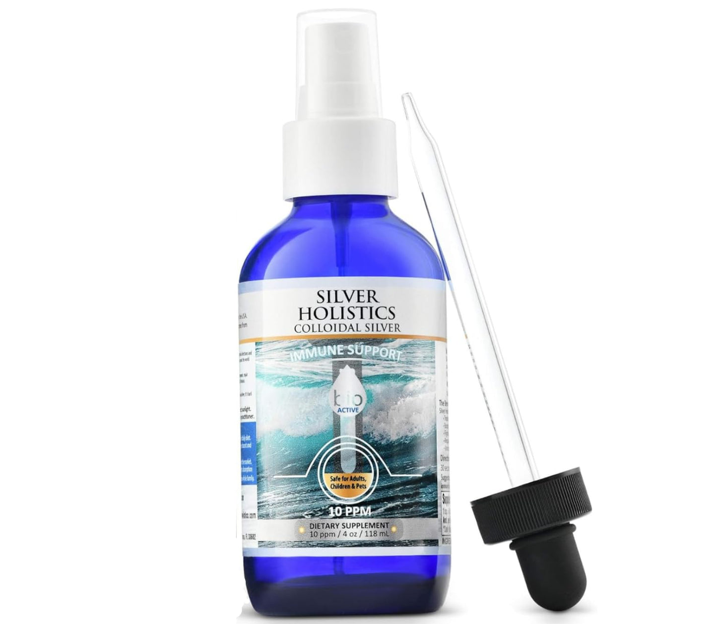 Silver Holistics Colloidal Silver Liquid Bundle – Includes 4 oz Glass Spray Bottle & 16 oz Glass Refill Solution w/Free Dropper - 10 ppm Immune Support Supplement for Children, Adults, & Pets