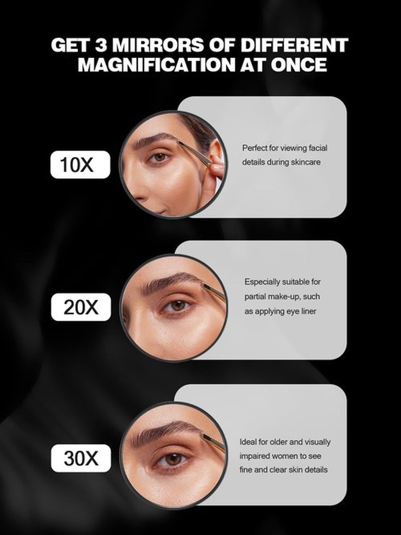 Macaki 10X/20X/30X Magnifying Mirror with Suction Cups and Tweezers Set, 3.5 inches Travel Magnified Makeup Mirror, Black, 3PCS
