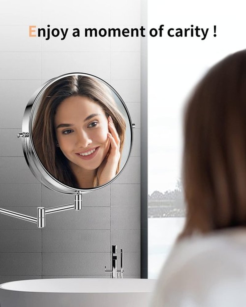 Gospire 9" Large Size Wall Mount Makeup Mirror with 1X/10X Magnification Double-Sided 360° Swivel Vanity Mirror，Chrome Polished Extendable Shaving Bathroom Wall Cosmetic Mirror for Men and Women